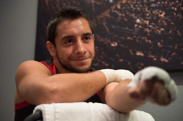 LAS VEGAS, NV - MARCH 24: Oliver Meza gets his hands wrapped before facing Cesar Arzamendia during the filming of The Ultimate Fighter Latin America: Team Gastelum vs Team Escudero on March 24, 2015 in Las Vegas, Nevada. (Photo by Brandon Magnus/Zuffa L