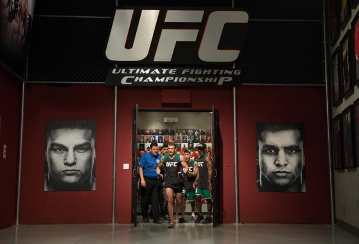 LAS VEGAS, NV - MARCH 24: Cesar Arzamendia prepares to enter the Octagon before facing Oliver Meza during the filming of The Ultimate Fighter Latin America: Team Gastelum vs Team Escudero on March 24, 2015 in Las Vegas, Nevada. (Photo by Brandon Magnus/