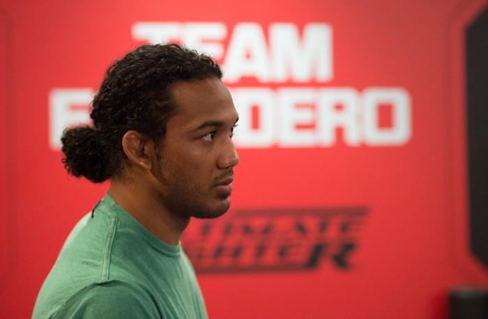 LAS VEGAS, NV - MARCH 24: Former lightweight champion Benson Henderson stops by the TUF gym during the filming of The Ultimate Fighter Latin America: Team Gastelum vs Team Escudero on March 24, 2015 in Las Vegas, Nevada. (Photo by Brandon Magnus/Zuffa L