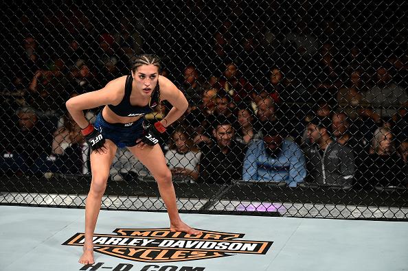 NORFOLK, VA - NOVEMBER 11: Tatiana Suarez stands in her corner prior to facing Viviane Pereira of Brazil in their women's strawweight bout during the UFC Fight Night event inside the Ted Constant Convention Center on November 11, 2017 in Norfolk, Virgini