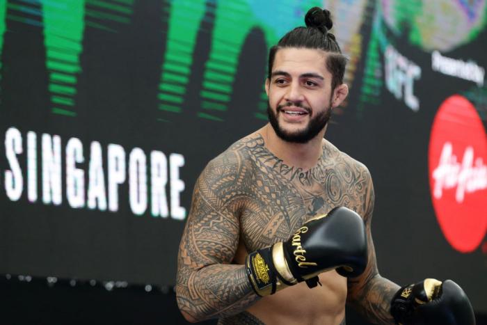 SINGAPORE - JUNE 20:  Tyson Pedro of Australia participates in the UFC Fight Night Open Workout at OCBC Square on June 20, 2018 in Singapore.  (Photo by Suhaimi Abdullah - Zuffa LLC/Zuffa LLC)