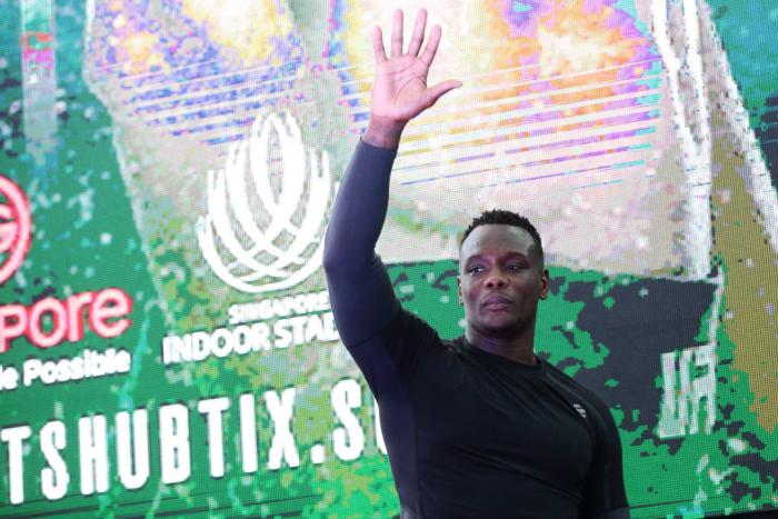 SINGAPORE - JUNE 20: Ovince Saint Preux of United States participates in the UFC Fight Night Open Workout at OCBC Square on June 20, 2018 in Singapore. (Photo by Suhaimi Abdullah - Zuffa LLC/Zuffa LLC)