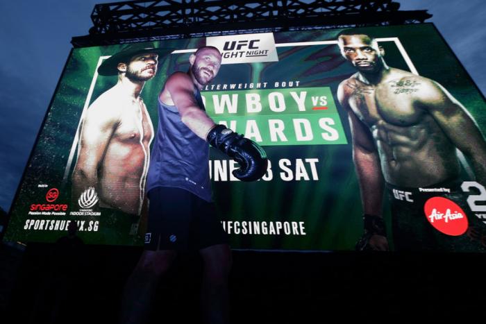 SINGAPORE - JUNE 20: Donald Cerrone of United States participates in the UFC Fight Night Open Workout at OCBC Square on June 20, 2018 in Singapore. (Photo by Suhaimi Abdullah - Zuffa LLC/Zuffa LLC)