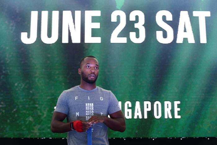 SINGAPORE - JUNE 20:  Leon Edwards of Jamaica participates in the UFC Fight Night Open Workout at OCBC Square on June 20, 2018 in Singapore.  (Photo by Suhaimi Abdullah - Zuffa LLC/Zuffa LLC)