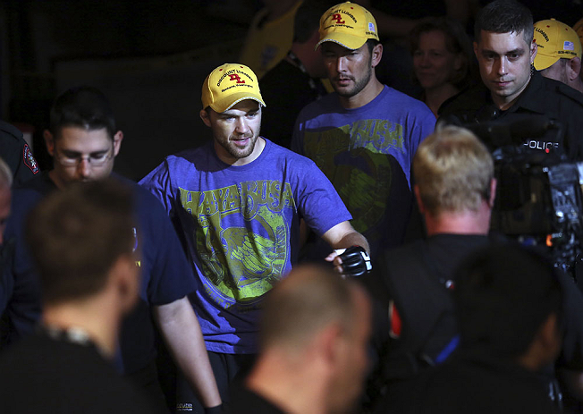 CALGARY, CANADA - JULY 21: Bryan Caraway walks to the octagon to face Mitch Gagnon for their bantamweight bout at UFC 149 inside the Scotiabank Saddledome on July 21, 2012 in Calgary, Alberta, Canada. (Photo by Nick Laham/Zuffa LLC/Zuffa LLC via Getty I