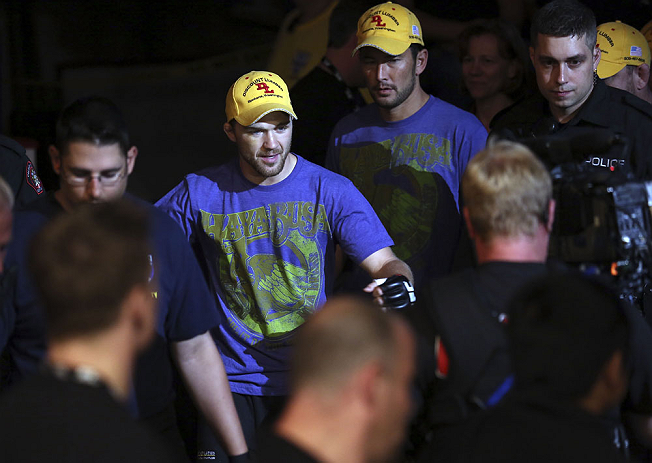 CALGARY, CANADA - JULY 21:  Bryan Caraway walks to the octagon to face Mitch Gagnon for their bantamweight bout at UFC 149 inside the Scotiabank Saddledome on July 21, 2012 in Calgary, Alberta, Canada.  (Photo by Nick Laham/Zuffa LLC/Zuffa LLC via Getty I