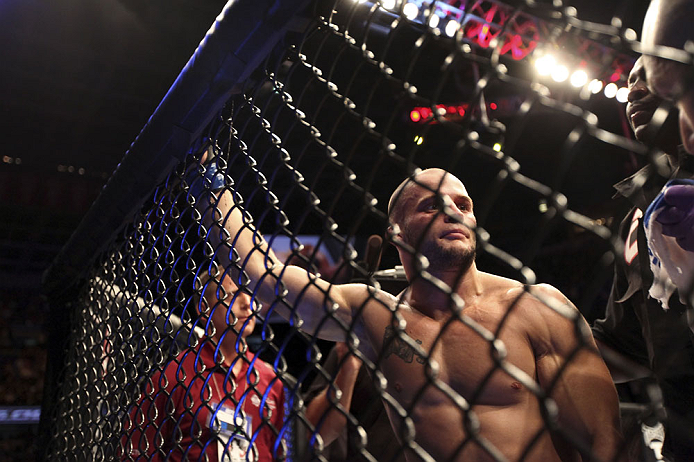 CALGARY, CANADA - JULY 21: Mitch Gagnon stands in his corner between rounds UFC 149 inside the Scotiabank Saddledome on July 21, 2012 in Calgary, Alberta, Canada. (Photo by Nick Laham/Zuffa LLC/Zuffa LLC via Getty Images)