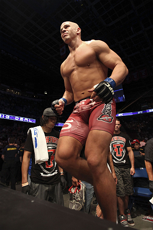 CALGARY, CANADA - JULY 21: Ryan Jimmo enters the octagon to face Anthony Perosh during their light heavyweight bout at UFC 149 inside the Scotiabank Saddledome on July 21, 2012 in Calgary, Alberta, Canada. (Photo by Nick Laham/Zuffa LLC/Zuffa LLC via Ge