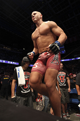 CALGARY, CANADA - JULY 21:  Ryan Jimmo enters the octagon to face Anthony Perosh during their light heavyweight bout at UFC 149 inside the Scotiabank Saddledome on July 21, 2012 in Calgary, Alberta, Canada.  (Photo by Nick Laham/Zuffa LLC/Zuffa LLC via Ge