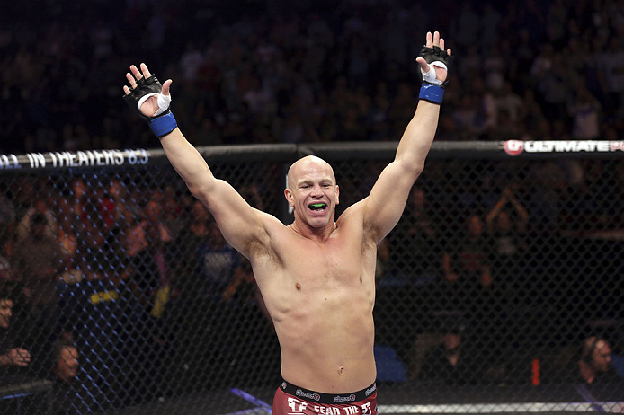 CALGARY, CANADA - JULY 21:  Ryan Jimmo celebrates after defeating Anthony Perosh by knockout in six seconds during round one of their light heavyweight bout at UFC 149 inside the Scotiabank Saddledome on July 21, 2012 in Calgary, Alberta, Canada.  (Photo 