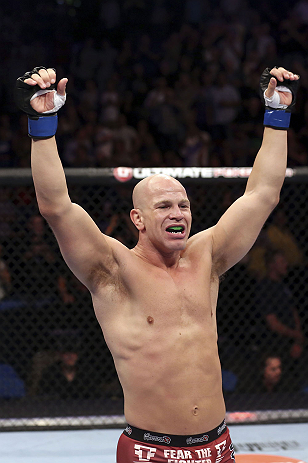 CALGARY, CANADA - JULY 21:  Ryan Jimmo celebrates after defeating Anthony Perosh by knockout in six seconds during round one of their light heavyweight bout at UFC 149 inside the Scotiabank Saddledome on July 21, 2012 in Calgary, Alberta, Canada.  (Photo 