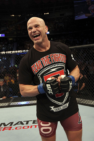 CALGARY, CANADA - JULY 21: Ryan Jimmo celebrates after defeating Anthony Perosh by knockout in six seconds during round one of their light heavyweight bout at UFC 149 inside the Scotiabank Saddledome on July 21, 2012 in Calgary, Alberta, Canada. (Photo
