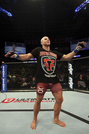 CALGARY, CANADA - JULY 21: Ryan Jimmo celebrates after defeating Anthony Perosh by knockout in six seconds during round one of their light heavyweight bout at UFC 149 inside the Scotiabank Saddledome on July 21, 2012 in Calgary, Alberta, Canada. (Photo