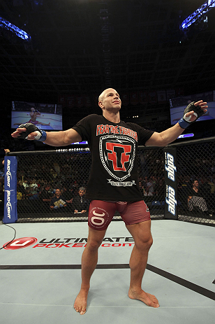 CALGARY, CANADA - JULY 21:  Ryan Jimmo celebrates after defeating Anthony Perosh by knockout in six seconds during round one of their light heavyweight bout at UFC 149 inside the Scotiabank Saddledome on July 21, 2012 in Calgary, Alberta, Canada.  (Photo 