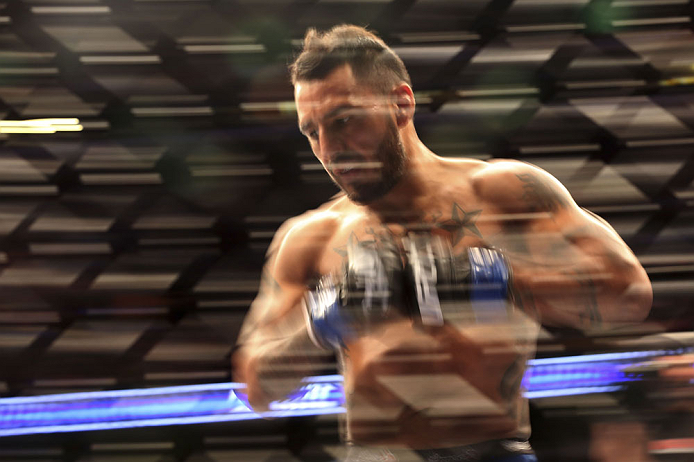 CALGARY, CANADA - JULY 21: Francisco Rivera enters the Octagon prior to facing Roland Delorme during their bantamweight bout at UFC 149 inside the Scotiabank Saddledome on July 21, 2012 in Calgary, Alberta, Canada. (Photo by Nick Laham/Zuffa LLC/Zuffa LL