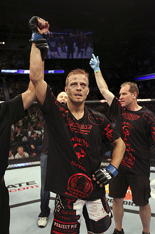 CALGARY, CANADA - JULY 21: Nick Ring celebrates after defeating Court McGee during their middleweight bout at UFC 149 inside the Scotiabank Saddledome on July 21, 2012 in Calgary, Alberta, Canada. (Photo by Nick Laham/Zuffa LLC/Zuffa LLC via Getty Images