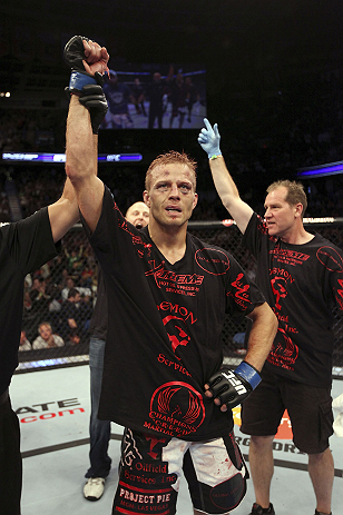 CALGARY, CANADA - JULY 21: Nick Ring celebrates after defeating Court McGee during their middleweight bout at UFC 149 inside the Scotiabank Saddledome on July 21, 2012 in Calgary, Alberta, Canada.  (Photo by Nick Laham/Zuffa LLC/Zuffa LLC via Getty Images