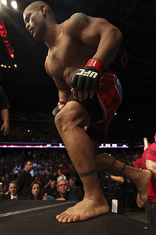 CALGARY, CANADA - JULY 21: Hector Lombard enters the Octagon prior to facing Tim Boetsch during their middleweight bout at UFC 149 inside the Scotiabank Saddledome on July 21, 2012 in Calgary, Alberta, Canada. (Photo by Nick Laham/Zuffa LLC/Zuffa LLC vi
