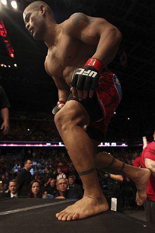 CALGARY, CANADA - JULY 21:  Hector Lombard enters the Octagon prior to facing Tim Boetsch during their middleweight bout at UFC 149 inside the Scotiabank Saddledome on July 21, 2012 in Calgary, Alberta, Canada.  (Photo by Nick Laham/Zuffa LLC/Zuffa LLC vi