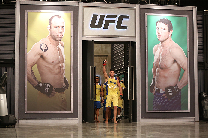 SAO PAULO, BRAZIL - FEBRUARY 4:  Team Wanderlei fighter Antonio Branjao enters the gym before facing Team Sonnen fighter Vitor Mirande in their heavyweight fight during season three of The Ultimate Fighter Brazil on February 4, 2014 in Sao Paulo, Brazil. 