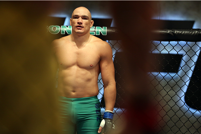 SAO PAULO, BRAZIL - FEBRUARY 4: Team Sonnen fighter Vitor Mirande stands in his corner before facing Team Wanderlei fighter Antonio Branjao in their heavyweight fight during season three of The Ultimate Fighter Brazil on February 4, 2014 in Sao Paulo, Br