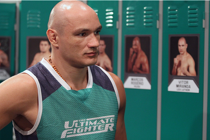 SAO PAULO, BRAZIL - FEBRUARY 4: Team Sonnen fighter Vitor Mirande warms up in the locker room before facing Team Wanderlei fighter Antonio Branjao in their heavyweight fight during season three of The Ultimate Fighter Brazil on February 4, 2014 in Sao P