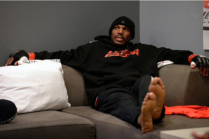 LAS VEGAS, NV - OCTOBER 29:  Team Edgar fighter Todd Monaghan rest after warming up before he faces Team Penn fighter Daniel Spohn in their preliminary fight during filming of season nineteen of The Ultimate Fighter on October 29, 2013 in Las Vegas, Nevad