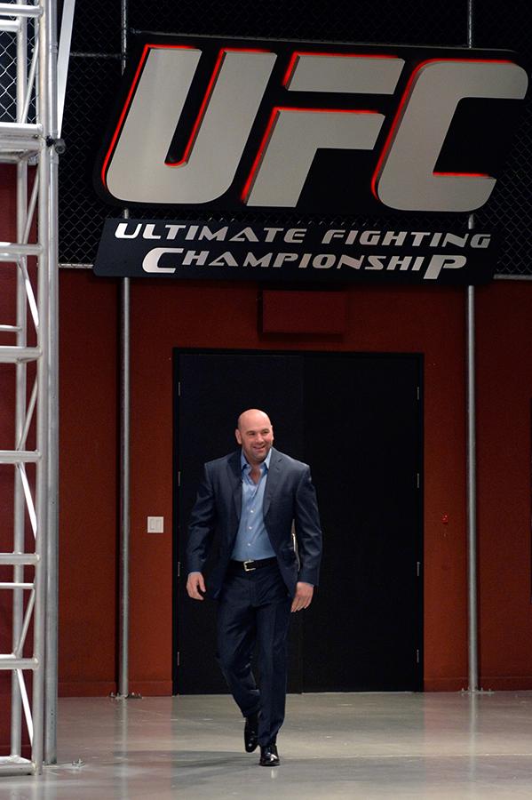 LAS VEGAS, NV - OCTOBER 29:  UFC President Dana White walks into the gym before Team Edgar fighter Todd Monaghan faces Team Penn fighter Daniel Spohn in their preliminary fight during filming of season nineteen of The Ultimate Fighter on October 29, 2013 