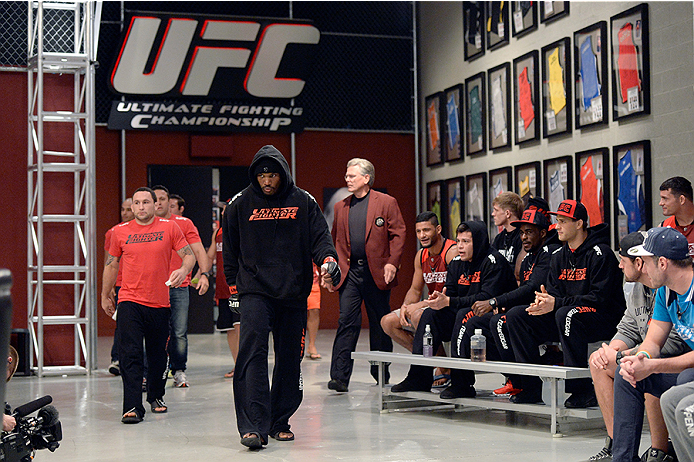 LAS VEGAS, NV - OCTOBER 29: Team Edgar fighter Todd Monaghan enters the gym before facing Team Penn fighter Daniel Spohn in their preliminary fight during filming of season nineteen of The Ultimate Fighter on October 29, 2013 in Las Vegas, Nevada. (Photo