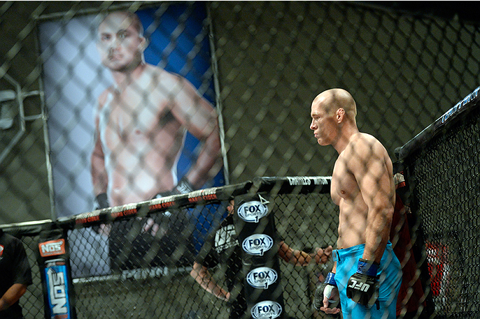 LAS VEGAS, NV - OCTOBER 29: Team Penn fighter Daniel Spohn enters the Octagon before facing Team Edgar fighter Todd Monaghan in their preliminary fight during filming of season nineteen of The Ultimate Fighter on October 29, 2013 in Las Vegas, Nevada. (P