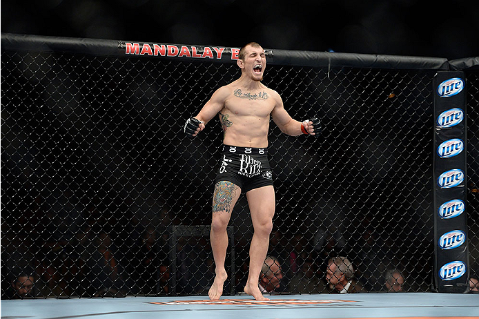 LAS VEGAS, NV - NOVEMBER 30:  Josh Sampo stands in his corner before facing Ryan Benoit in their flyweight fight during The Ultimate Fighter season 18 live finale inside the Mandalay Bay Events Center on November 30, 2013 in Las Vegas, Nevada. (Photo by J