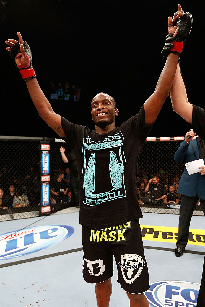 LAS VEGAS, NV - NOVEMBER 30: Sean Spencer celebrates after defeating Drew Dober in their welterweight fight during The Ultimate Fighter season 18 live finale inside the Mandalay Bay Events Center on November 30, 2013 in Las Vegas, Nevada. (Photo by Josh