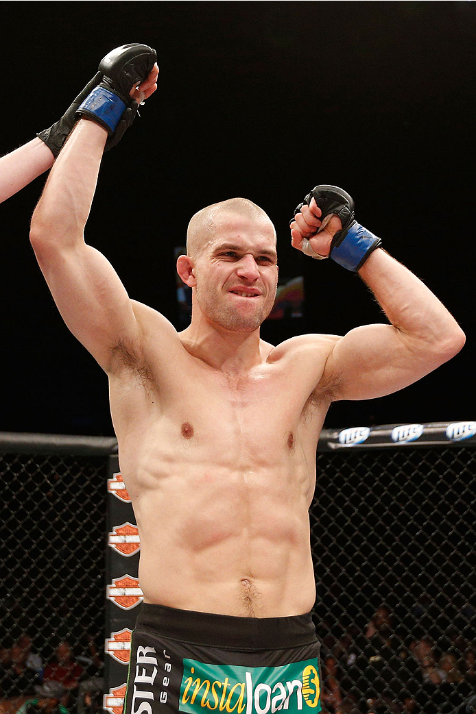 LAS VEGAS, NV - NOVEMBER 30:  Tom Niinimaki celebrates after defeating Rani Yahya in their featherweight fight during The Ultimate Fighter season 18 live finale inside the Mandalay Bay Events Center on November 30, 2013 in Las Vegas, Nevada. (Photo by Jos