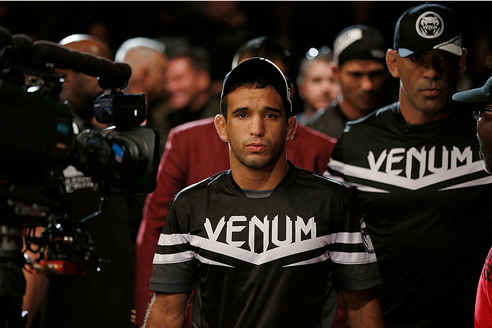 LAS VEGAS, NV - NOVEMBER 30: Rani Yahya walks into the arena before his fight against Tom Niinimaki in their featherweight fight during The Ultimate Fighter season 18 live finale inside the Mandalay Bay Events Center on November 30, 2013 in Las Vegas, Ne
