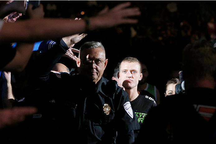 LAS VEGAS, NV - NOVEMBER 30:  David Grant enters the arena before his fight against Chris Holdsworth in their bantamweight final fight during The Ultimate Fighter season 18 live finale inside the Mandalay Bay Events Center on November 30, 2013 in Las Vega