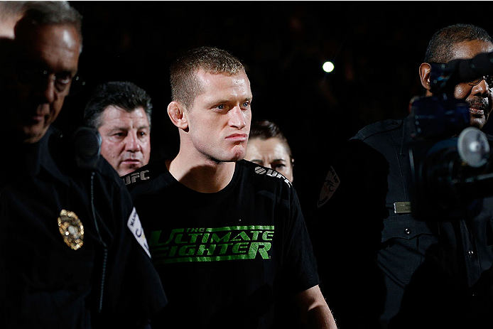 LAS VEGAS, NV - NOVEMBER 30: David Grant enters the arena before his fight against Chris Holdsworth in their bantamweight final fight during The Ultimate Fighter season 18 live finale inside the Mandalay Bay Events Center on November 30, 2013 in Las Vega