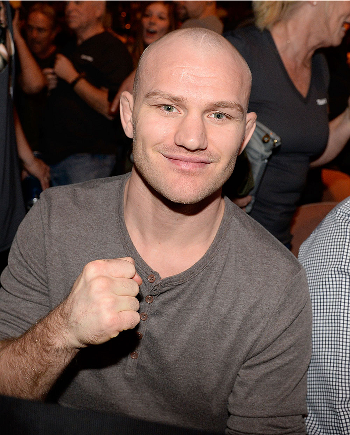 LAS VEGAS, NV - NOVEMBER 30: UFC welterweight fighter Martin Kampmann sits Octagonside during the Julianna Pena and Jessica Rakoczy women's bantamweight final fight during The Ultimate Fighter season 18 live finale inside the Mandalay Bay Events Center o