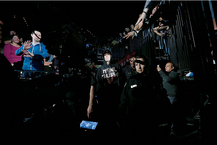 LAS VEGAS, NV - NOVEMBER 30:  Nate Diaz enters the arena before his fight against Gray Maynard in their lightweight fight during The Ultimate Fighter season 18 live finale inside the Mandalay Bay Events Center on November 30, 2013 in Las Vegas, Nevada. (P