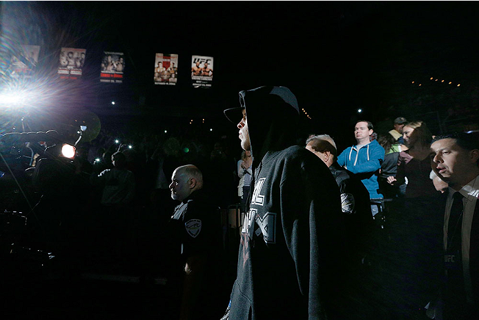 LAS VEGAS, NV - NOVEMBER 30: Nate Diaz enters the arena before his fight against Gray Maynard in their lightweight fight during The Ultimate Fighter season 18 live finale inside the Mandalay Bay Events Center on November 30, 2013 in Las Vegas, Nevada. (P