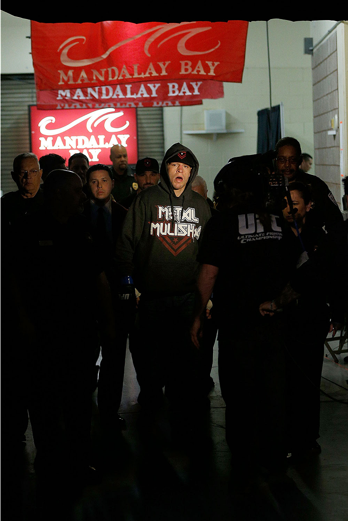 LAS VEGAS, NV - NOVEMBER 30: Nate Diaz enters the arena before his fight against Gray Maynard in their lightweight fight during The Ultimate Fighter season 18 live finale inside the Mandalay Bay Events Center on November 30, 2013 in Las Vegas, Nevada. (P