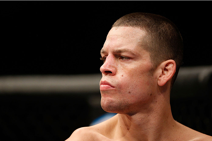 LAS VEGAS, NV - NOVEMBER 30:  Nate Diaz stands in his corner before fighting Gray Maynard in their lightweight fight during The Ultimate Fighter season 18 live finale inside the Mandalay Bay Events Center on November 30, 2013 in Las Vegas, Nevada. (Photo 