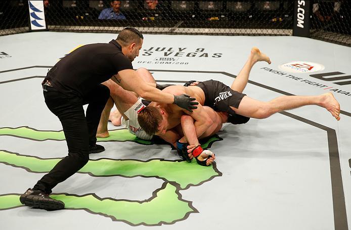 ZAGREB, CROATIA - APRIL 10:   Bojan Velickovic (top) submits Alessio Di Chirico  in their middleweight bout during the UFC Fight Night event at the Arena Zagreb on April 10, 2016 in Zagreb, Croatia. (Photo by Srdjan Stevanovic/Zuffa LLC/Zuffa LLC via Gett