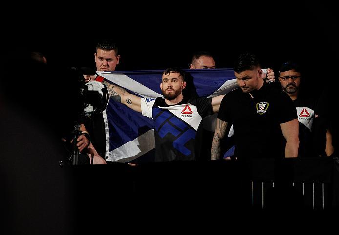 ZAGREB, CROATIA - APRIL 10:   Rob Whiteford prepares to enter the Octagon before facing Lucas Martins in their featherweight bout during the UFC Fight Night event at the Arena Zagreb on April 10, 2016 in Zagreb, Croatia. (Photo by Srdjan Stevanovic/Zuffa 