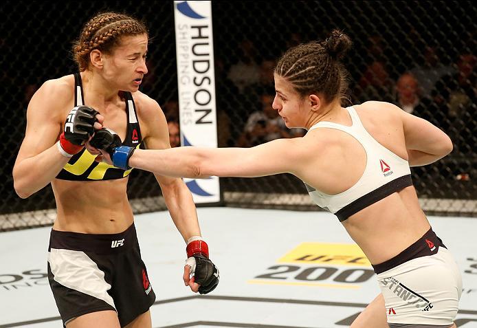 ZAGREB, CROATIA - APRIL 10:   (R-L) Cristina Stanciu punches Maryna Moroz in their strawweight bout during the UFC Fight Night event at the Arena Zagreb on April 10, 2016 in Zagreb, Croatia. (Photo by Srdjan Stevanovic/Zuffa LLC/Zuffa LLC via Getty Images