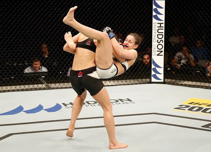 ZAGREB, CROATIA - APRIL 10:   (R-L) Cristina Stanciu attempts to submit Maryna Moroz in their strawweight bout during the UFC Fight Night event at the Arena Zagreb on April 10, 2016 in Zagreb, Croatia. (Photo by Srdjan Stevanovic/Zuffa LLC/Zuffa LLC via G