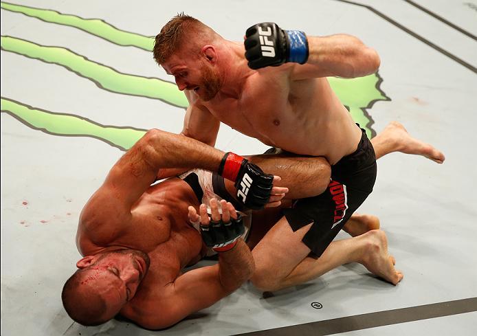 ZAGREB, CROATIA - APRIL 10:   Jan Blachowicz (top) punches Igor Pokrajac in their light heavyweight bout during the UFC Fight Night event at the Arena Zagreb on April 10, 2016 in Zagreb, Croatia. (Photo by Srdjan Stevanovic/Zuffa LLC/Zuffa LLC via Getty I