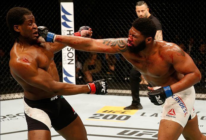 ZAGREB, CROATIA - APRIL 10:   (R-L) Curtis Blaydes punches Francis Ngannou in their heavyweight bout during the UFC Fight Night event at the Arena Zagreb on April 10, 2016 in Zagreb, Croatia. (Photo by Srdjan Stevanovic/Zuffa LLC/Zuffa LLC via Getty Image