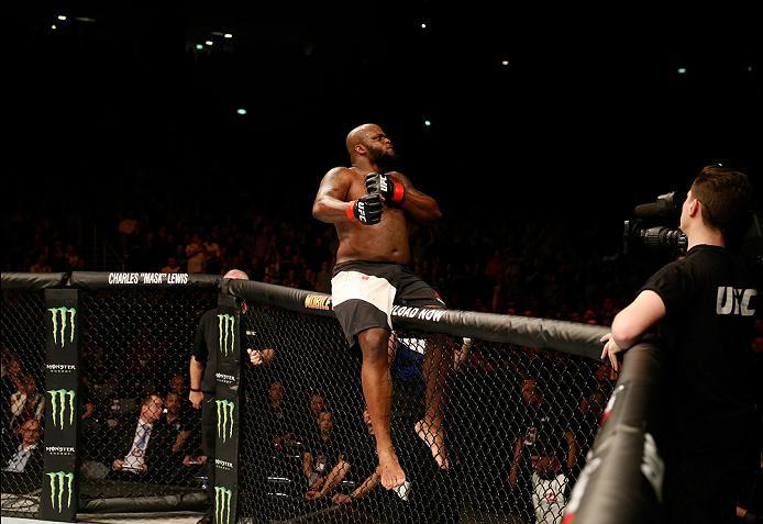 ZAGREB, CROATIA - APRIL 10:   Derrick Lewis celebrates his knock out victory over Gabriel Gonzaga in their heavyweight bout during the UFC Fight Night event at the Arena Zagreb on April 10, 2016 in Zagreb, Croatia. (Photo by Srdjan Stevanovic/Zuffa LLC/Zu
