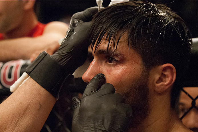 LAS VEGAS, NV - MARCH 27: Horacio Gutierrez sits in his corner after fighting Danny Salas during the filming of The Ultimate Fighter Latin America: Team Gastelum vs Team Escudero on March 27, 2015 in Las Vegas, Nevada. (Photo by Brandon Magnus/Zuffa LLC