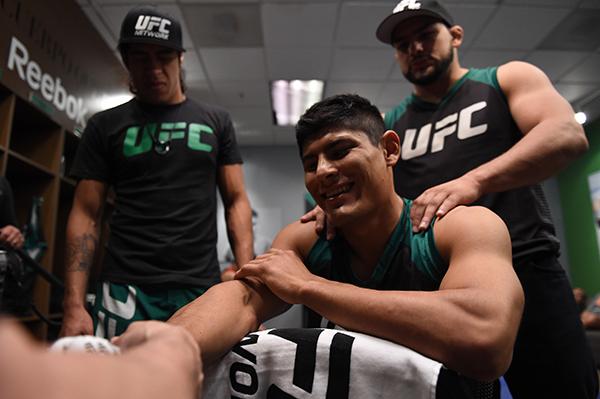 LAS VEGAS, NV - APRIL 21: Hector Aldana gets his hands wrapped before facing Enrique Marin in the semi-finals during the filming of The Ultimate Fighter Latin America: Team Gastelum vs Team Escudero on April 21, 2015 in Las Vegas, Nevada. (Photo by Bran